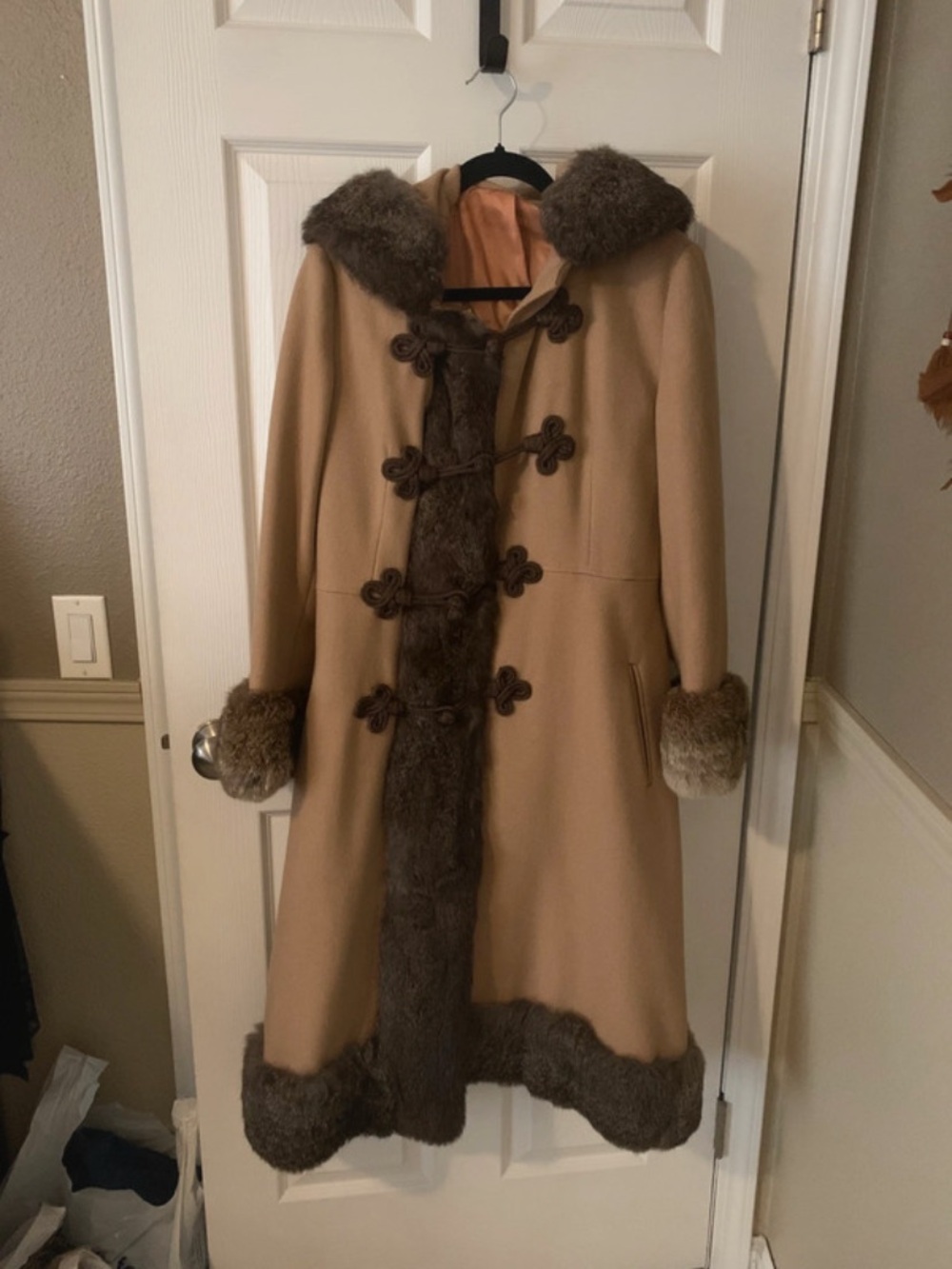 Vintage JILL JR Hooded Wool Coat with Faux Fur Trim